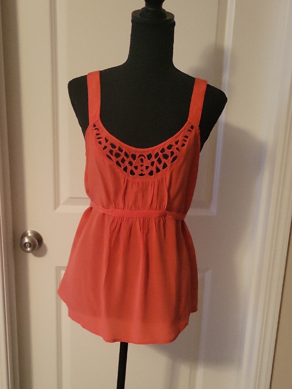 aerie Coral Crochet Yoke Sleeveless Camisole